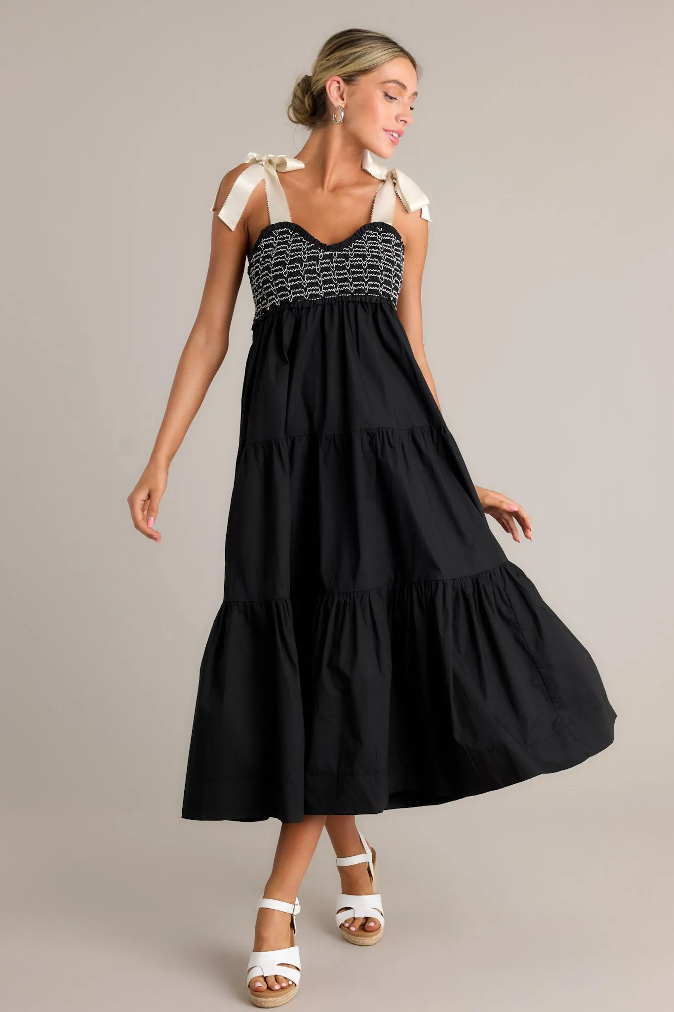Serene Whisper 100% Cotton Black Maxi Dress