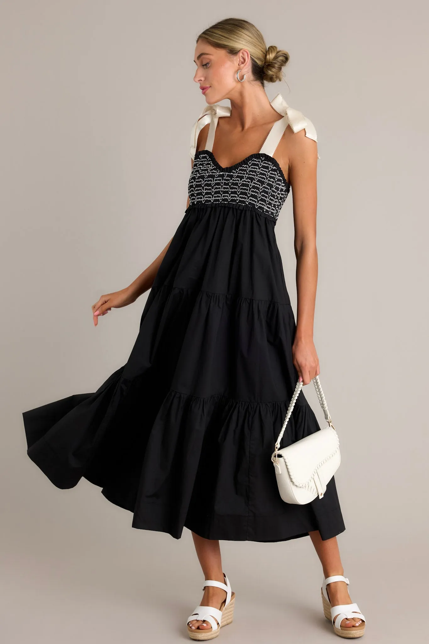 Serene Whisper 100% Cotton Black Maxi Dress