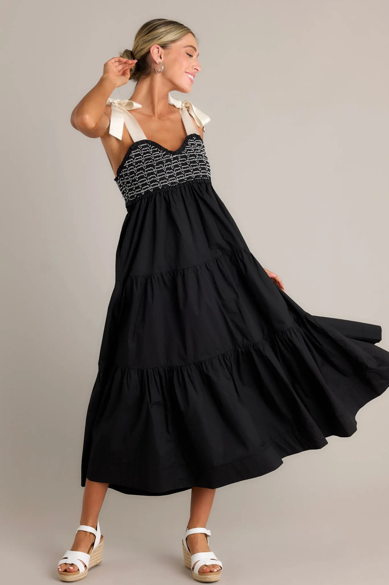 Serene Whisper 100% Cotton Black Maxi Dress