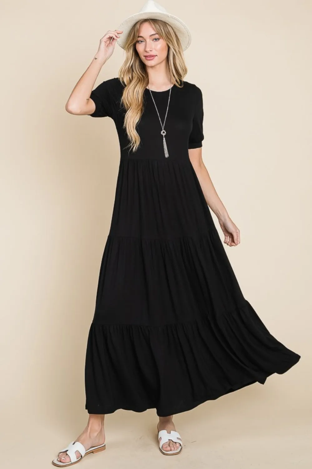 Short Sleeve Tiered Maxi Dress