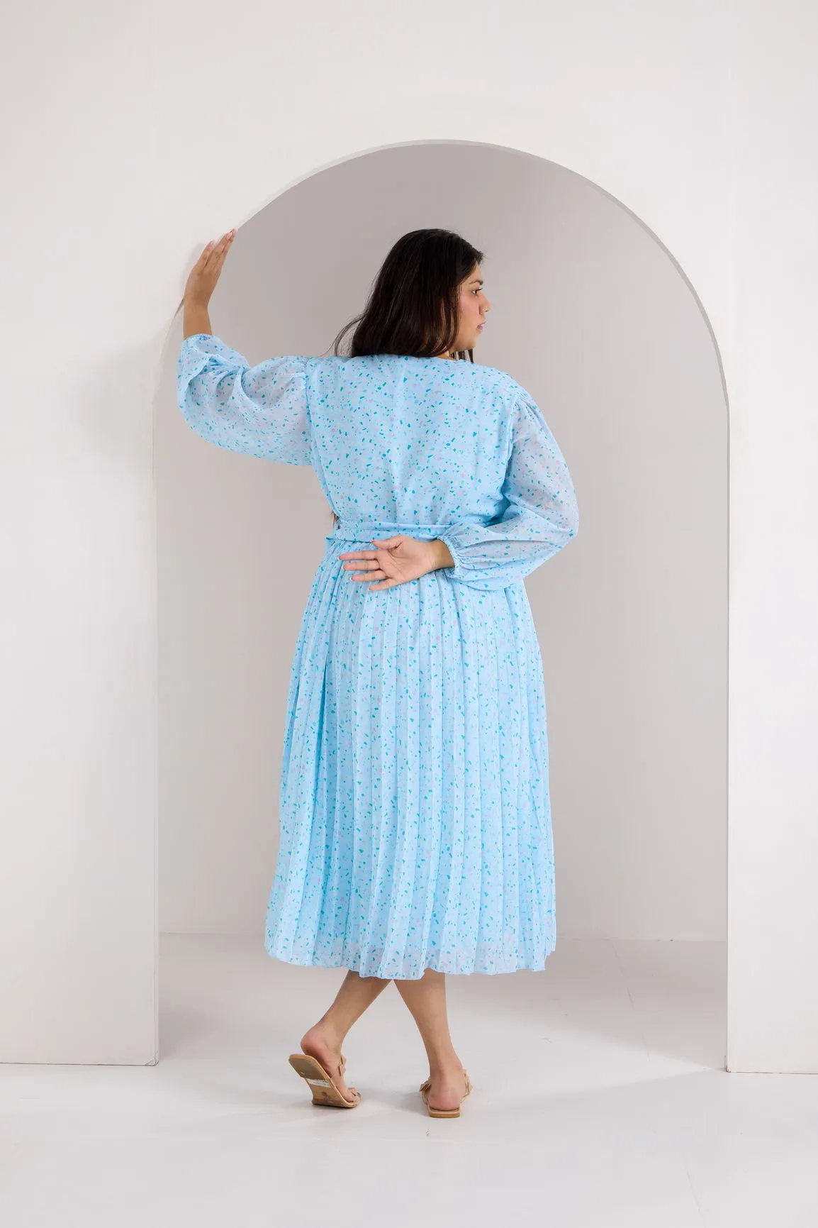 SKY BLUE PLEATED MAXI - POLAGO PLUS