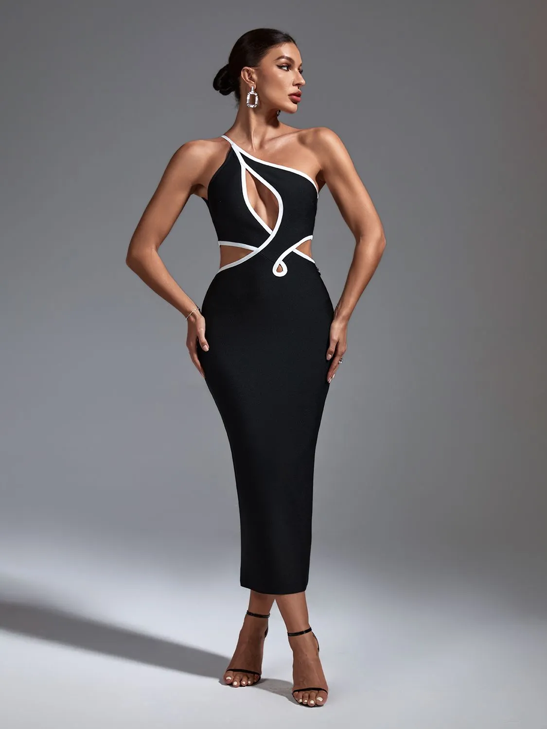 Sleek Black Cut Out Midi Dress