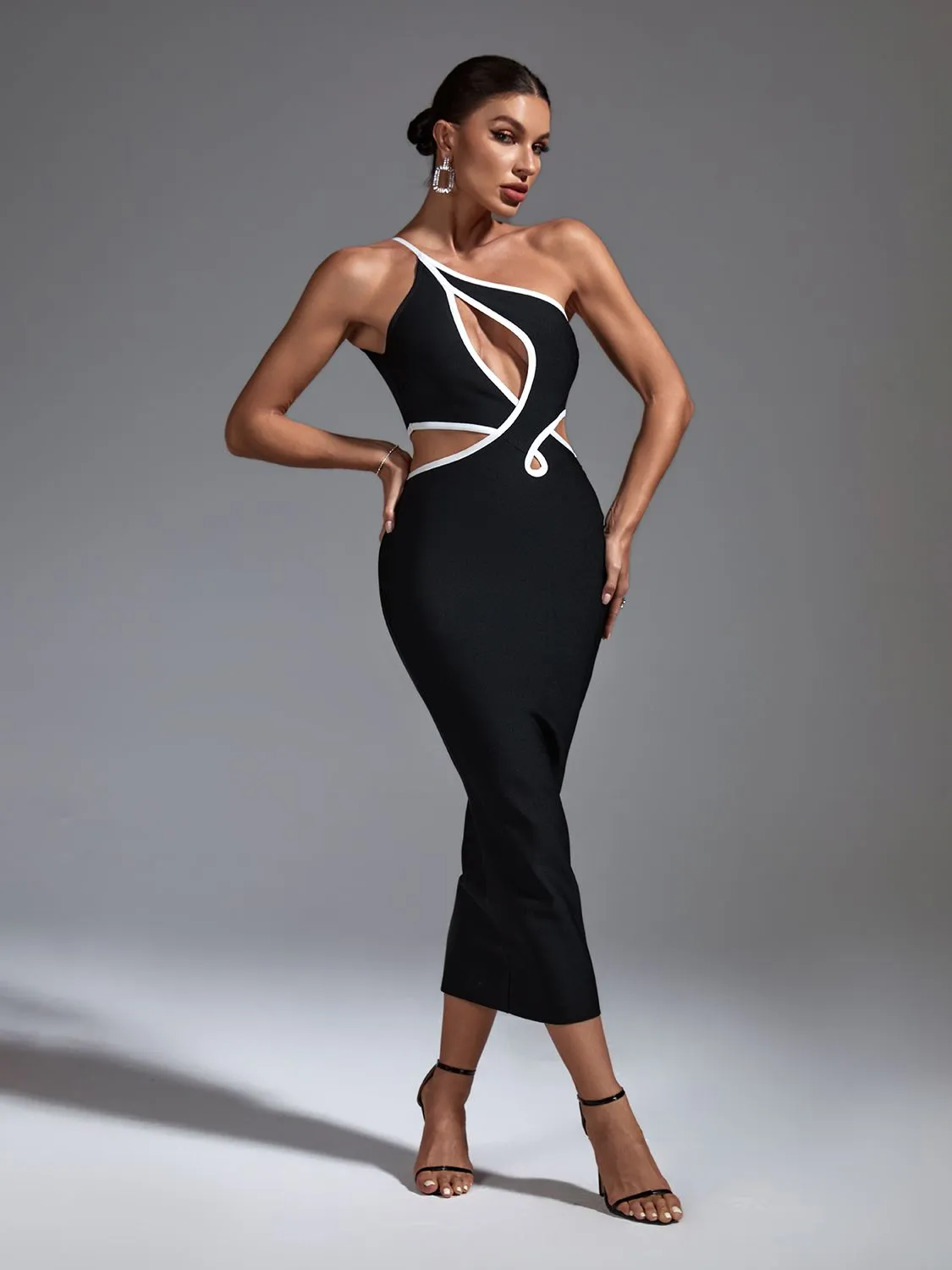 Sleek Black Cut Out Midi Dress
