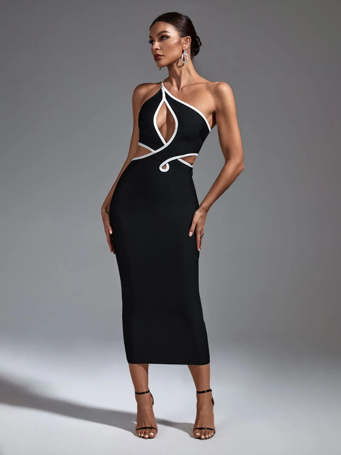 Sleek Black Cut Out Midi Dress