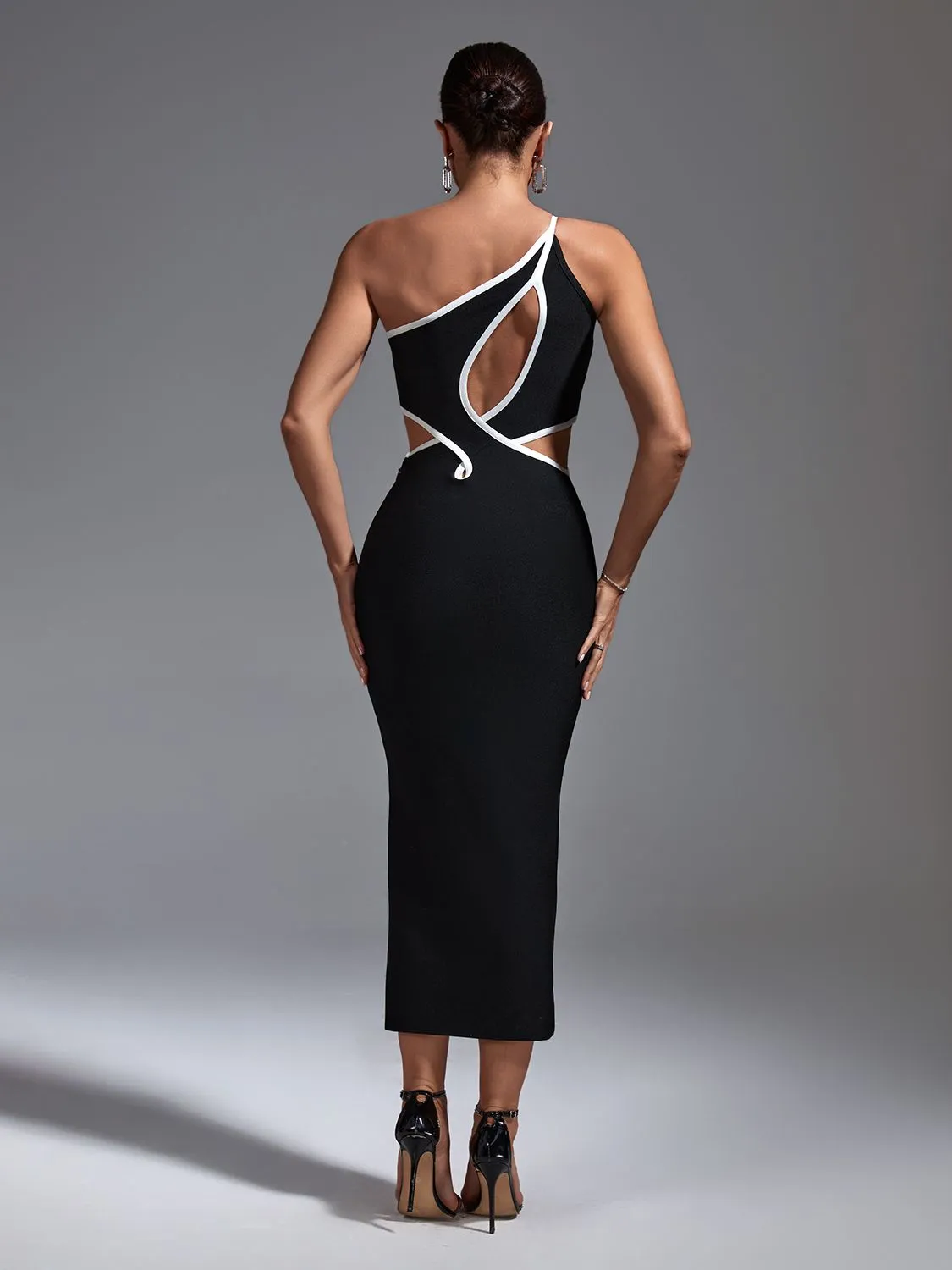 Sleek Black Cut Out Midi Dress