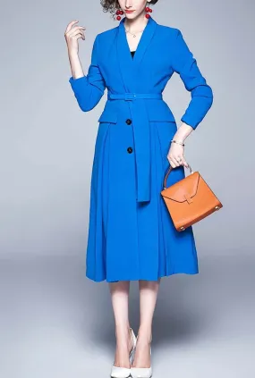 Solid Color V-neck Belted A-line Shirt Dress