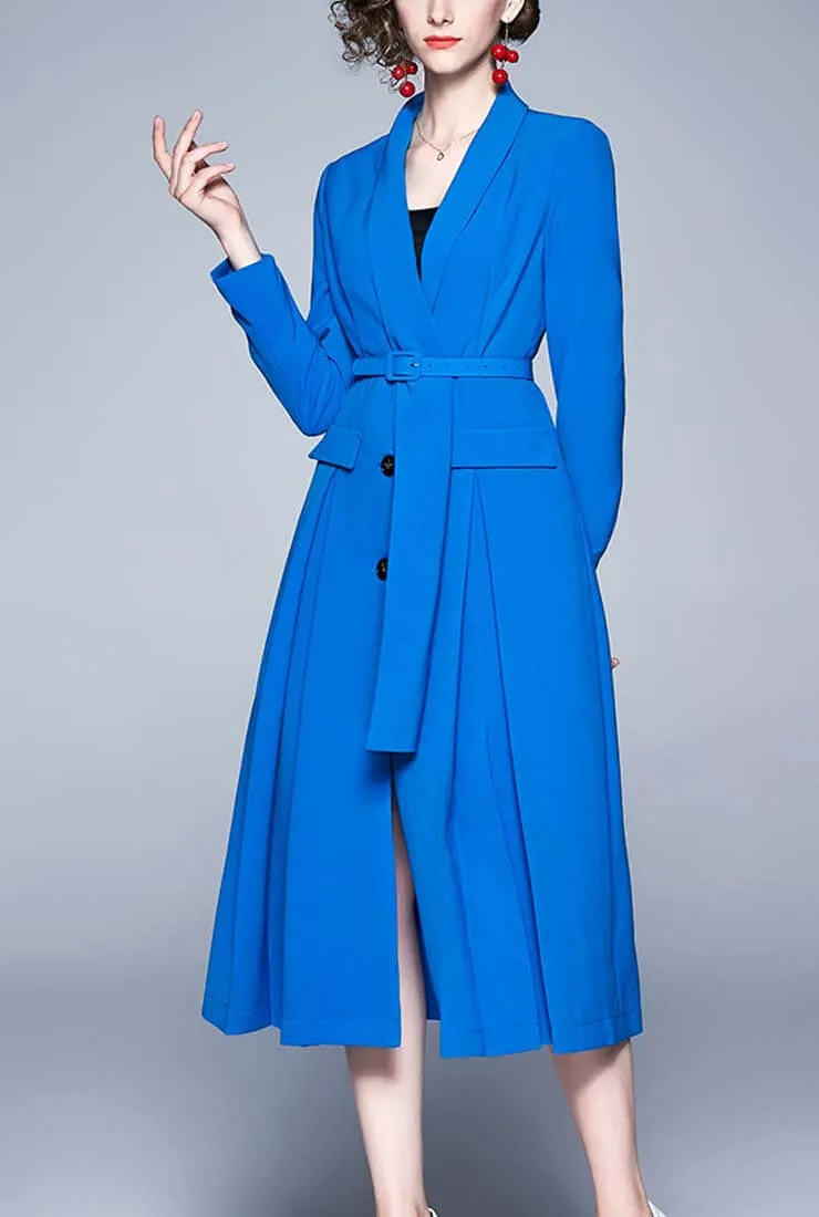 Solid Color V-neck Belted A-line Shirt Dress