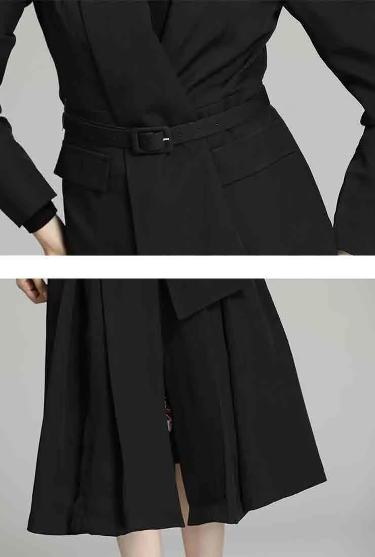 Solid Color V-neck Belted A-line Shirt Dress