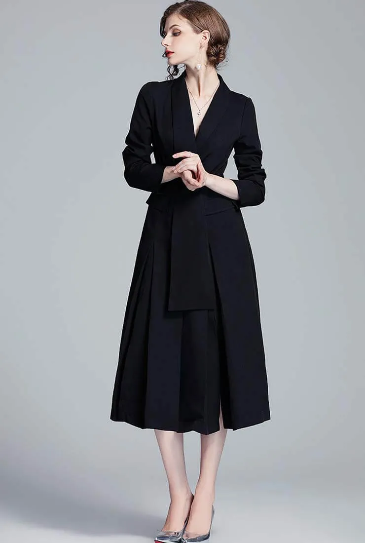 Solid Color V-neck Belted A-line Shirt Dress