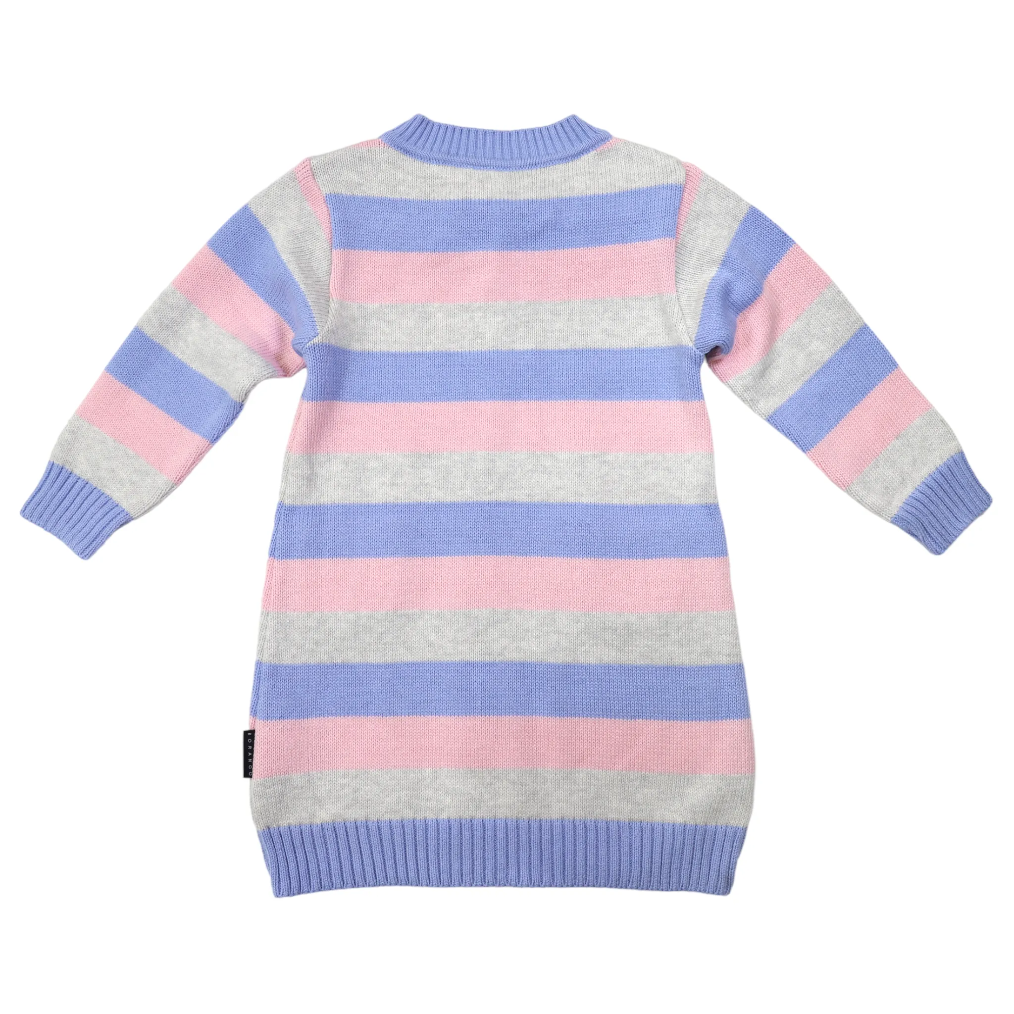 Striped Cotton Knit A-line Dress Blue/Pink/Grey