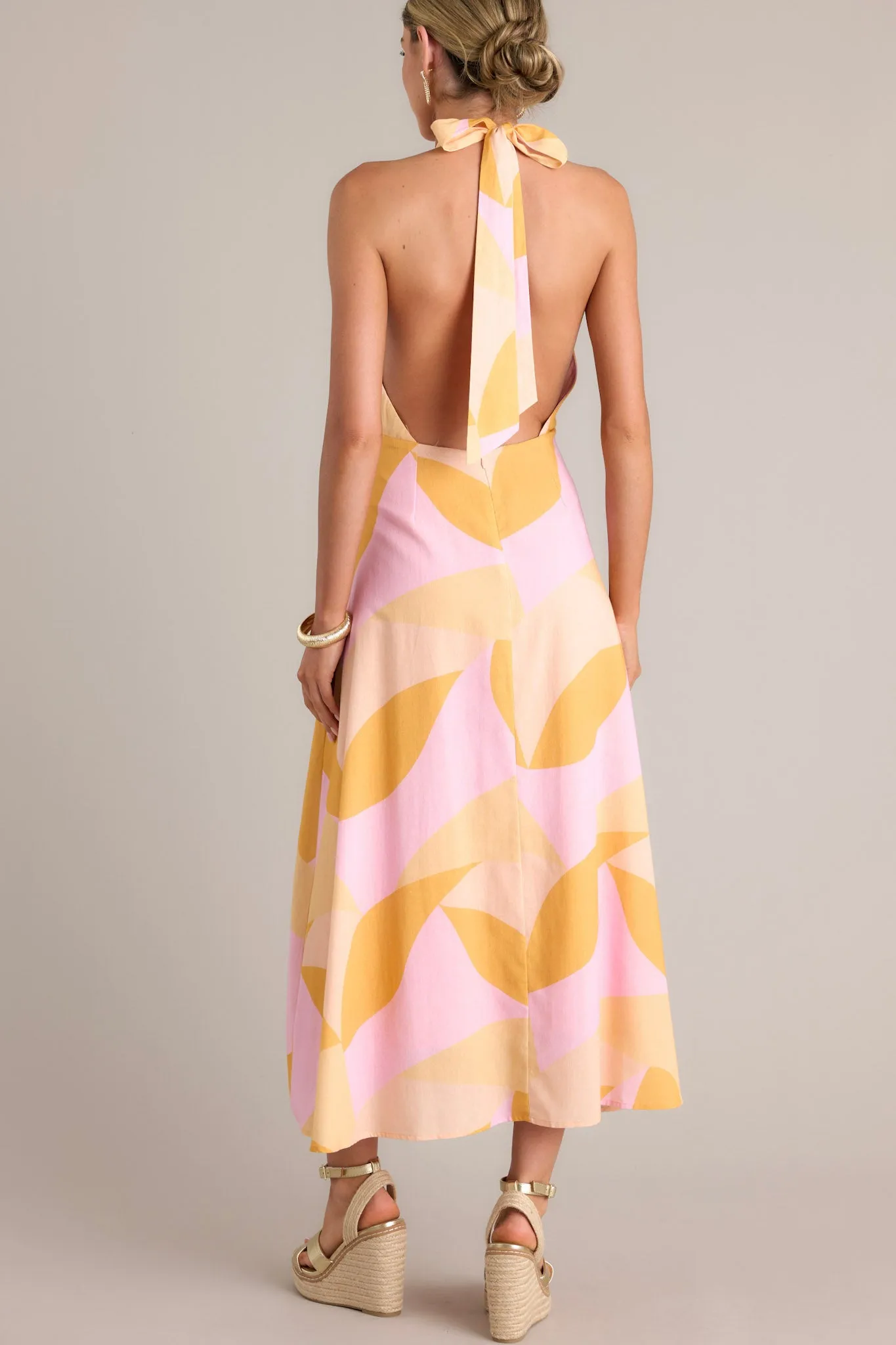 Sunset Sorbet Light Pink & Orange Halter Maxi Dress