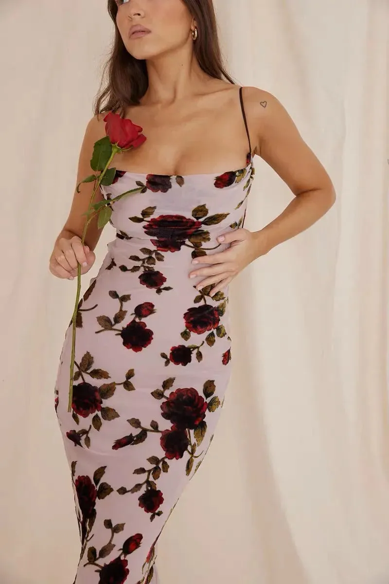 Trend4us Romantic Floral Backless Maxi Dress