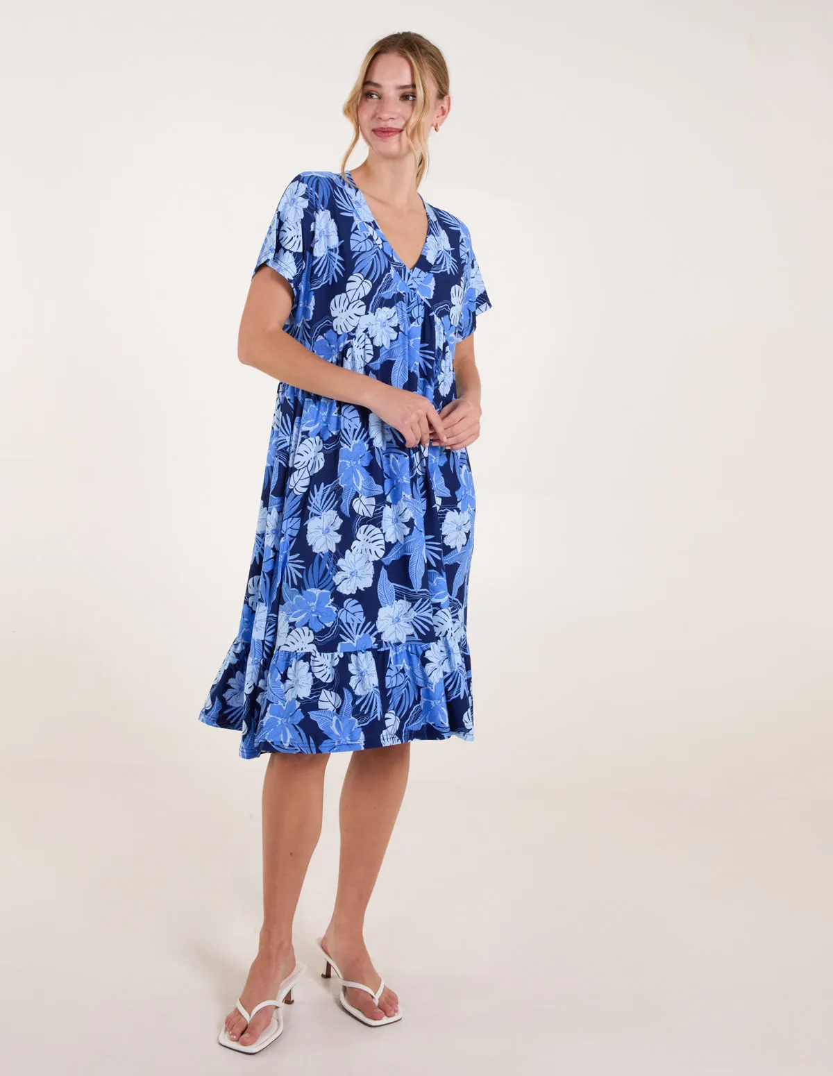 Tropical V Neck Smock Style Tunic Dress