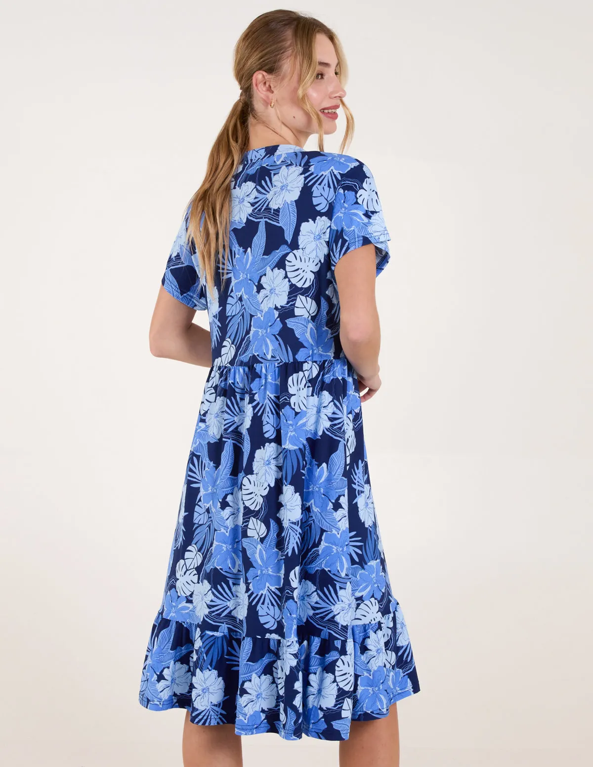Tropical V Neck Smock Style Tunic Dress