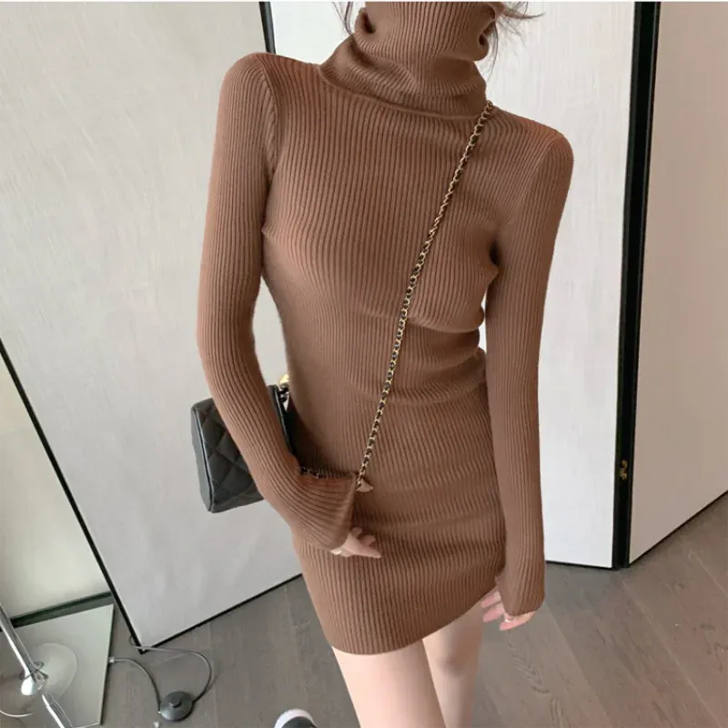 Turtleneck Knit Bodycon Mini Long Sleeve Winter Dress