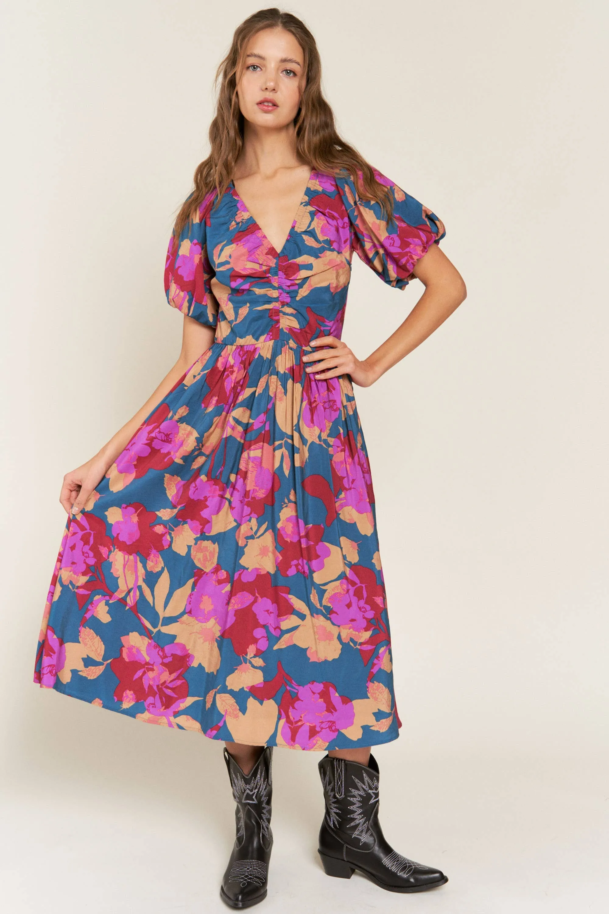 V-Neck Midi Dress