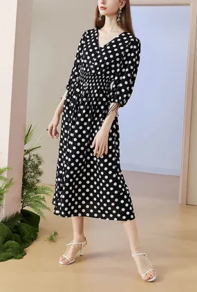 V-neck Polka-dot Chiffon Midi Dress