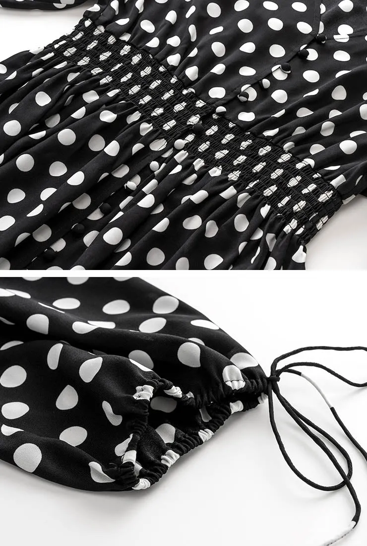V-neck Polka-dot Chiffon Midi Dress