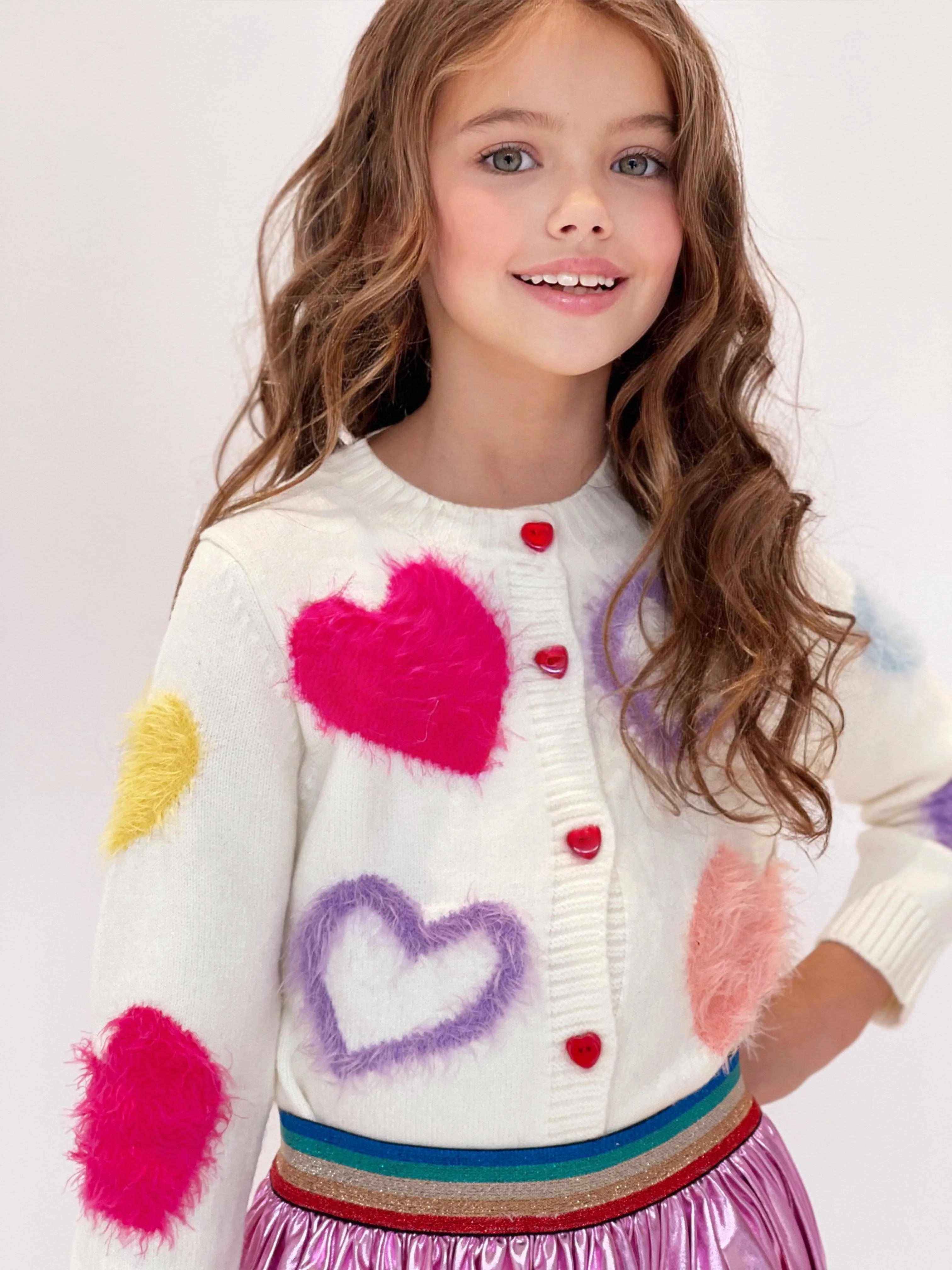 White Fuzzy Hearts Cardigan