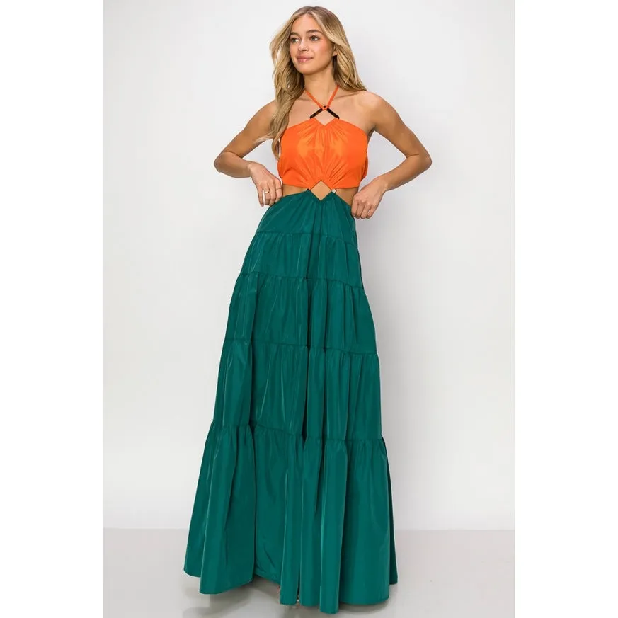 Women's INA Taffeta Sleeveless Dome Cut Out Maxi Dress