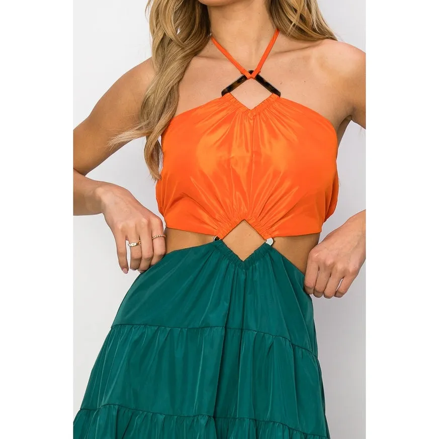 Women's INA Taffeta Sleeveless Dome Cut Out Maxi Dress
