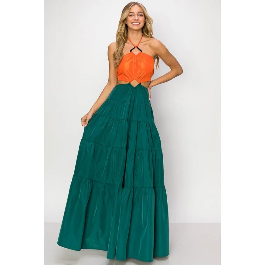 Women's INA Taffeta Sleeveless Dome Cut Out Maxi Dress