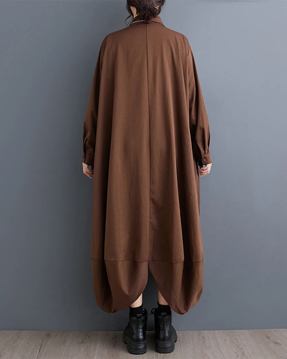 Women's Shirt Dress Long Sleeve Lapel Button Down Solid Color Irregular Hem Loose GZ318