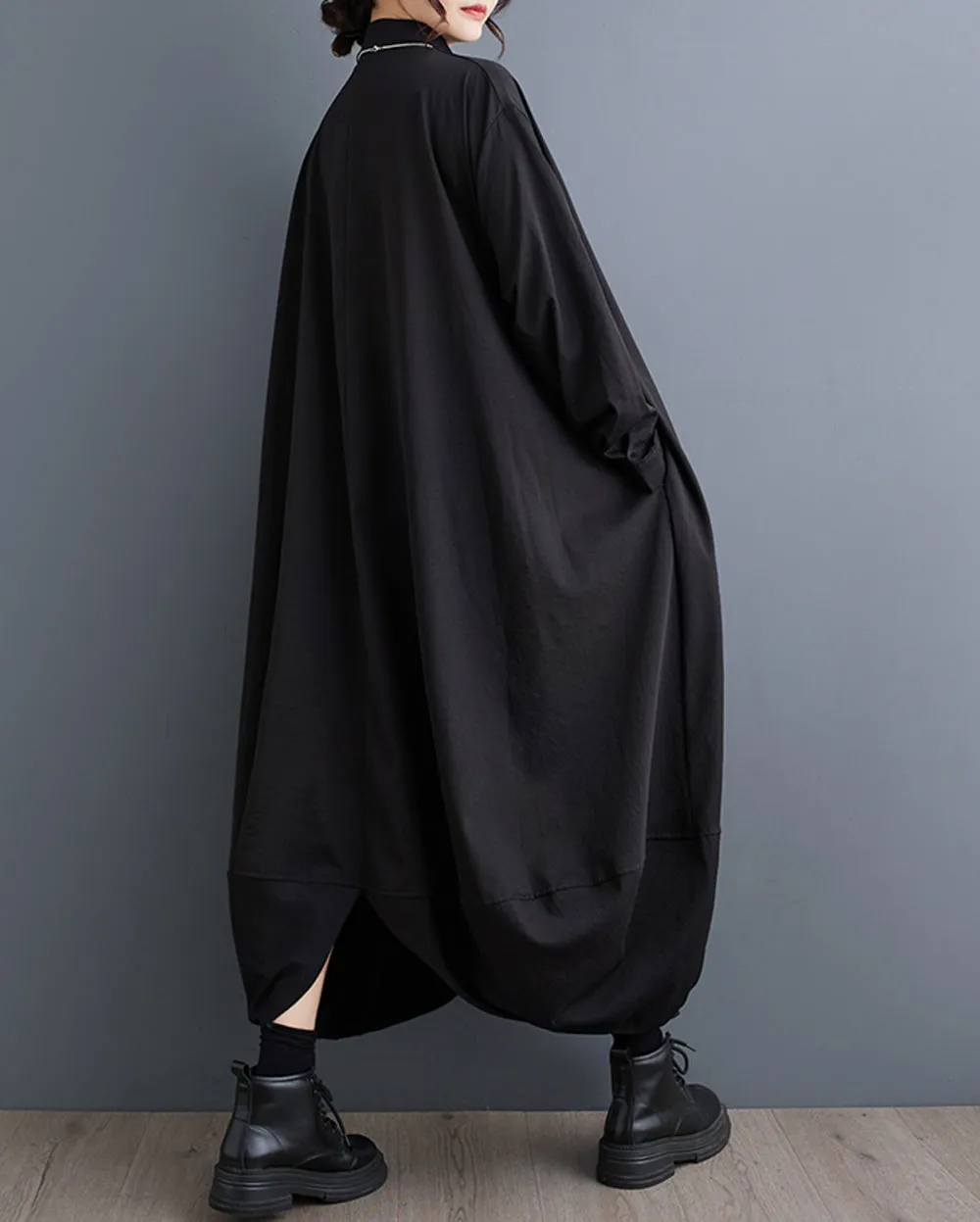 Women's Shirt Dress Long Sleeve Lapel Button Down Solid Color Irregular Hem Loose GZ318