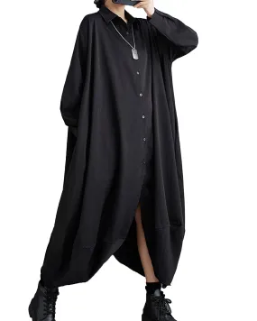 Women's Shirt Dress Long Sleeve Lapel Button Down Solid Color Irregular Hem Loose GZ318