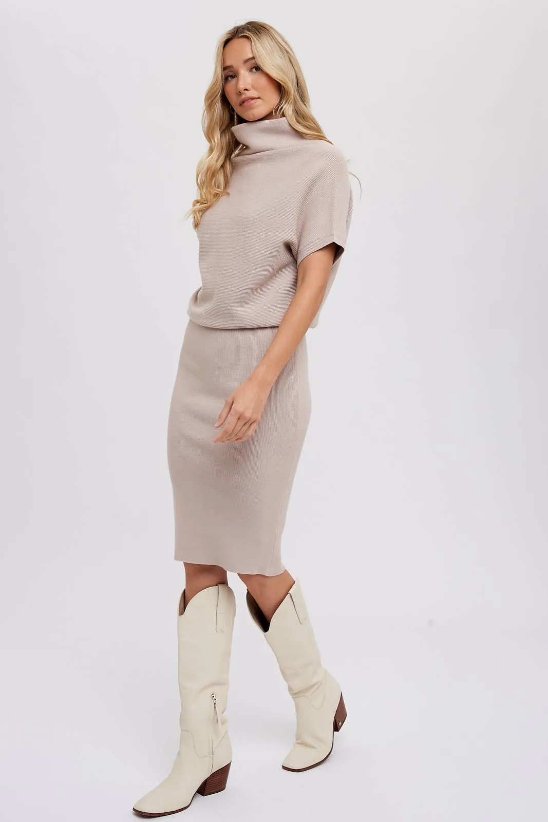 Women's Slouch Cowl Neck Dolman Midi Dress