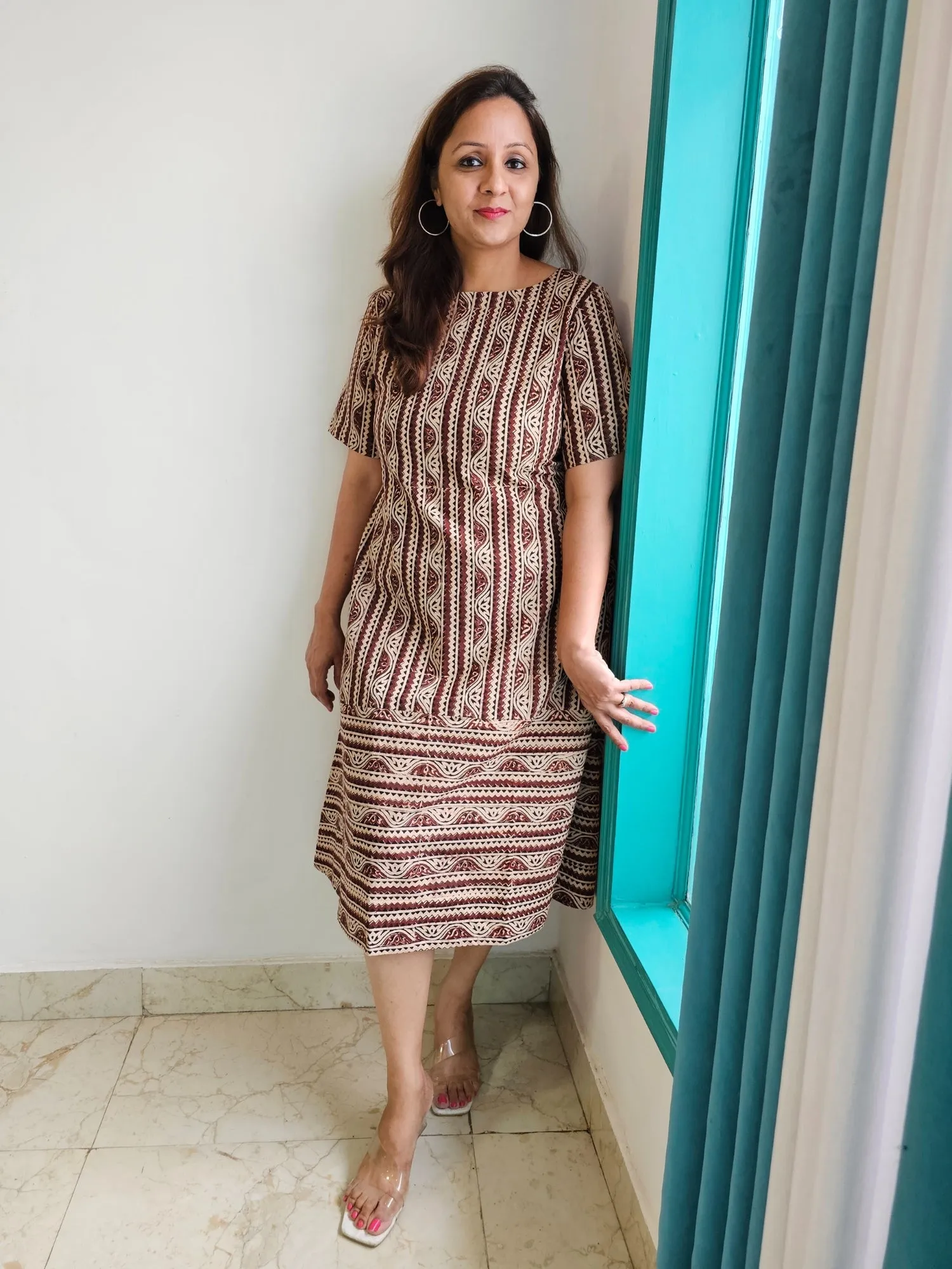 Zaira Kalamkari Cotton Midi Dress