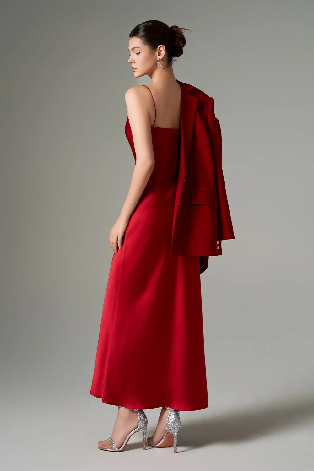 Zehra Slip Scoop Neck Silk Satin Ankle Length Dress