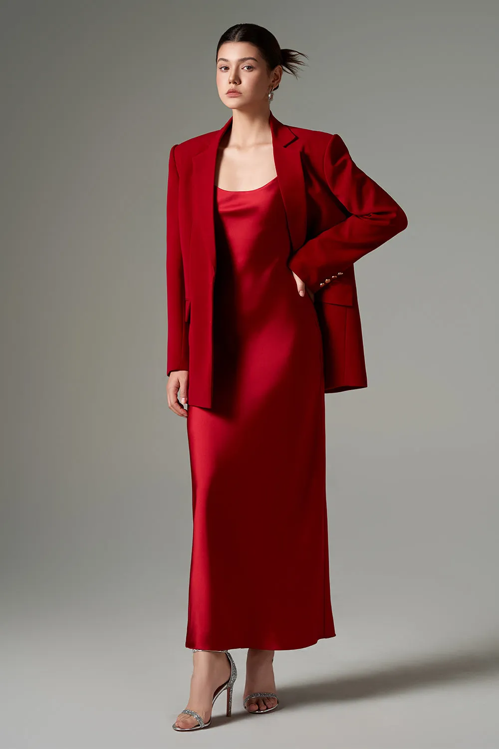 Zehra Slip Scoop Neck Silk Satin Ankle Length Dress