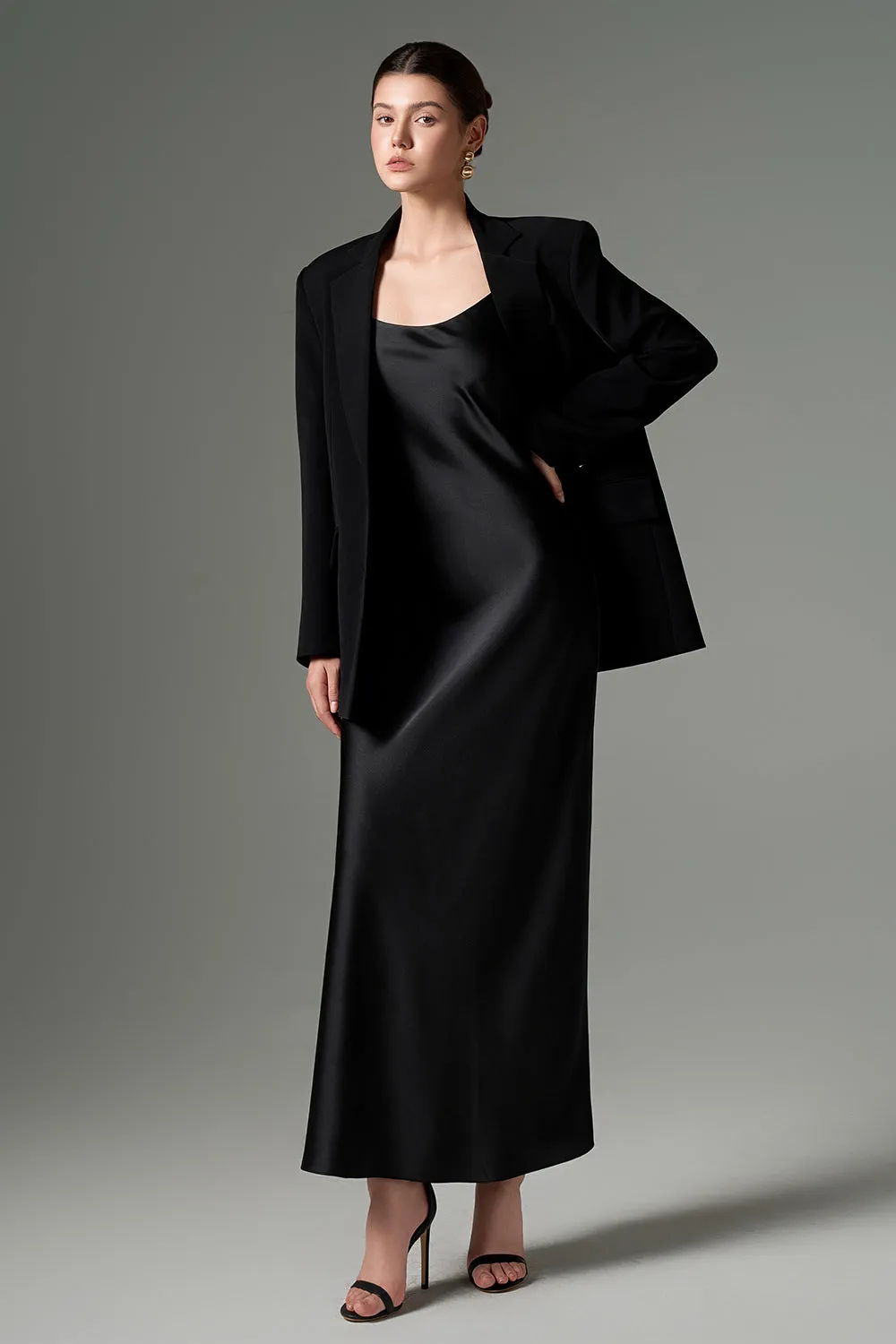 Zehra Slip Scoop Neck Silk Satin Ankle Length Dress