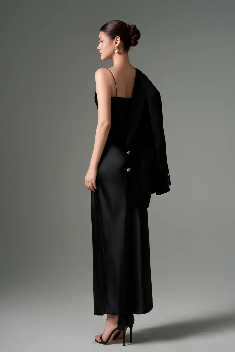 Zehra Slip Scoop Neck Silk Satin Ankle Length Dress