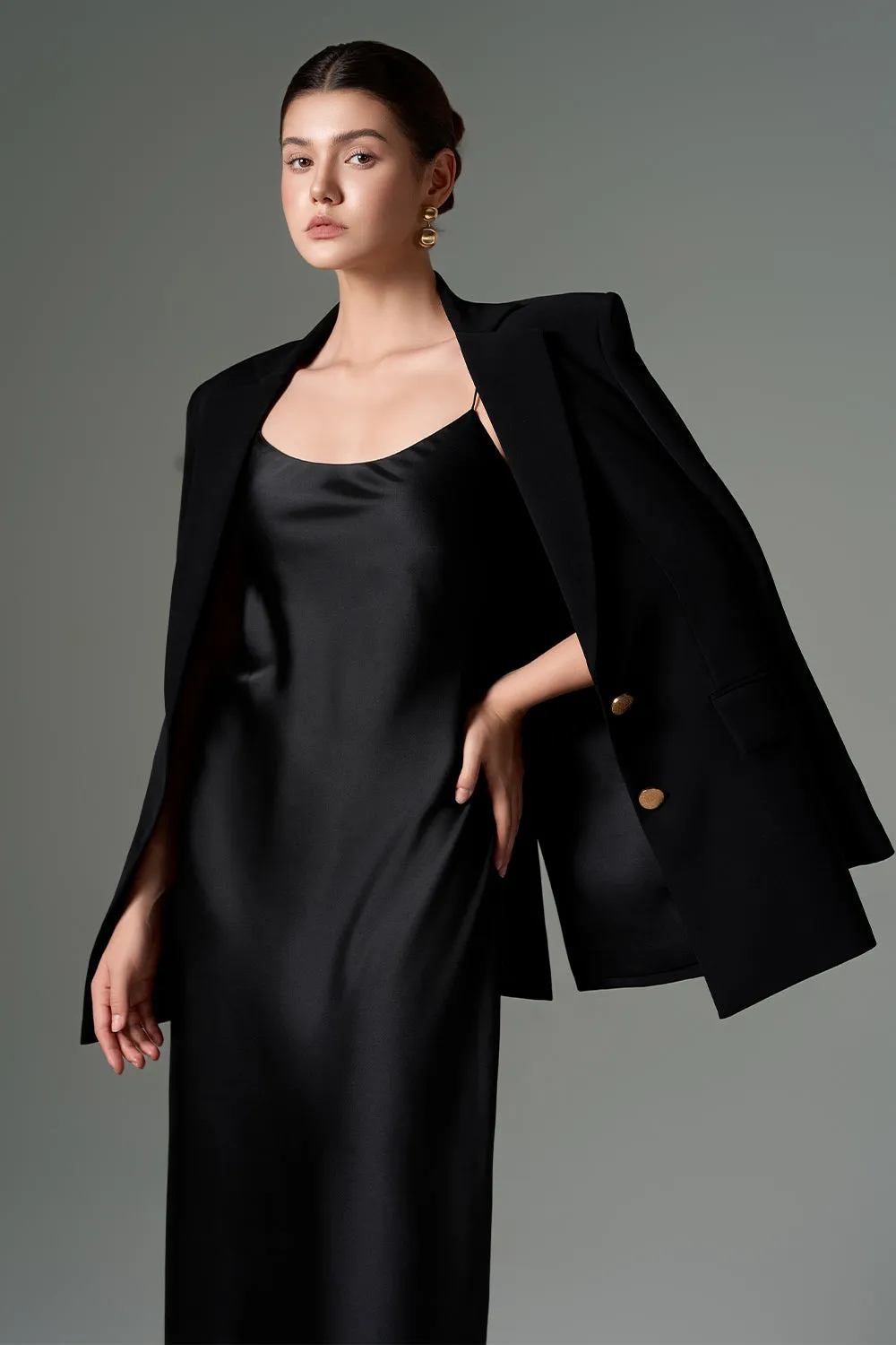 Zehra Slip Scoop Neck Silk Satin Ankle Length Dress