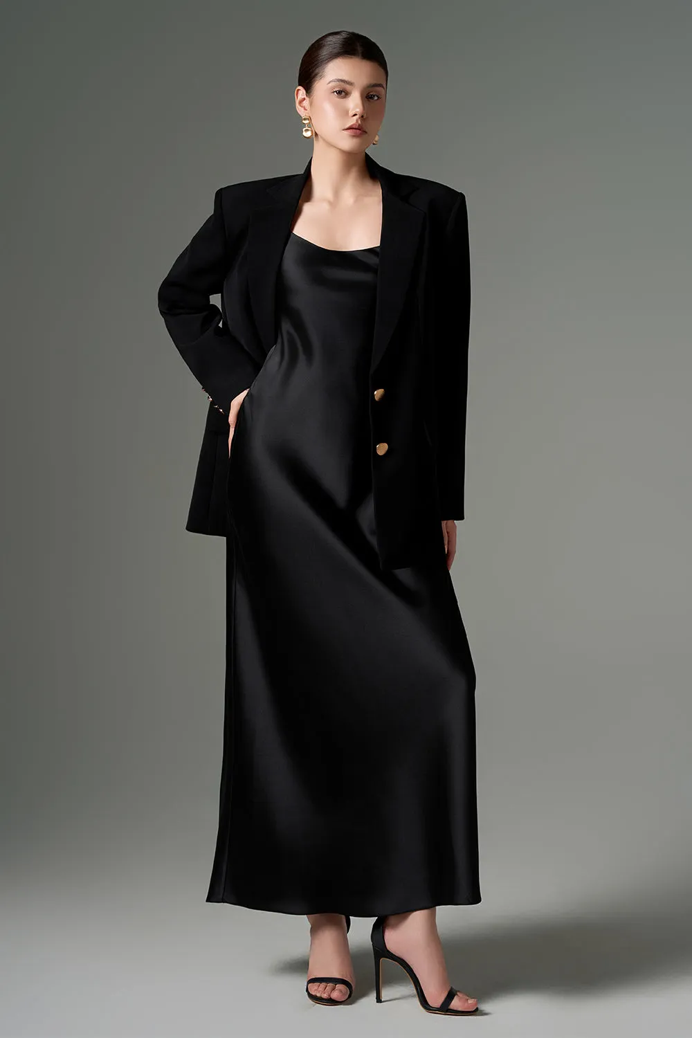 Zehra Slip Scoop Neck Silk Satin Ankle Length Dress