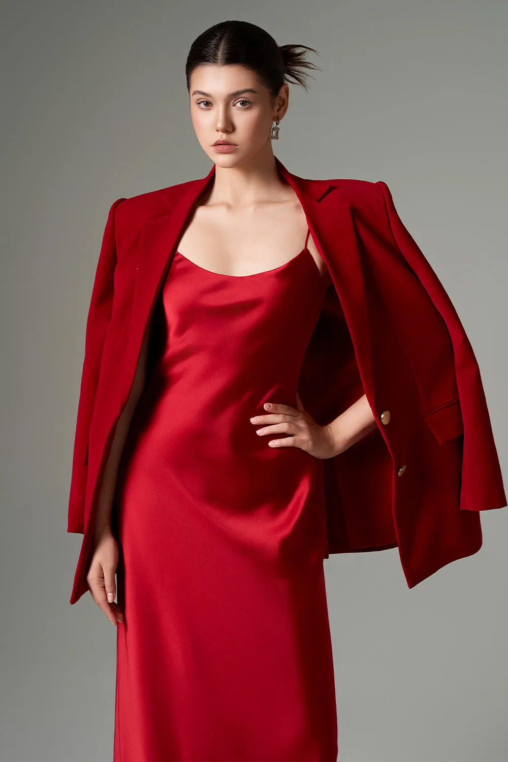 Zehra Slip Scoop Neck Silk Satin Ankle Length Dress